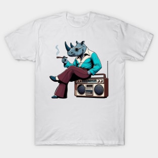 smoking 70s rhino and a vintage radio T-Shirt